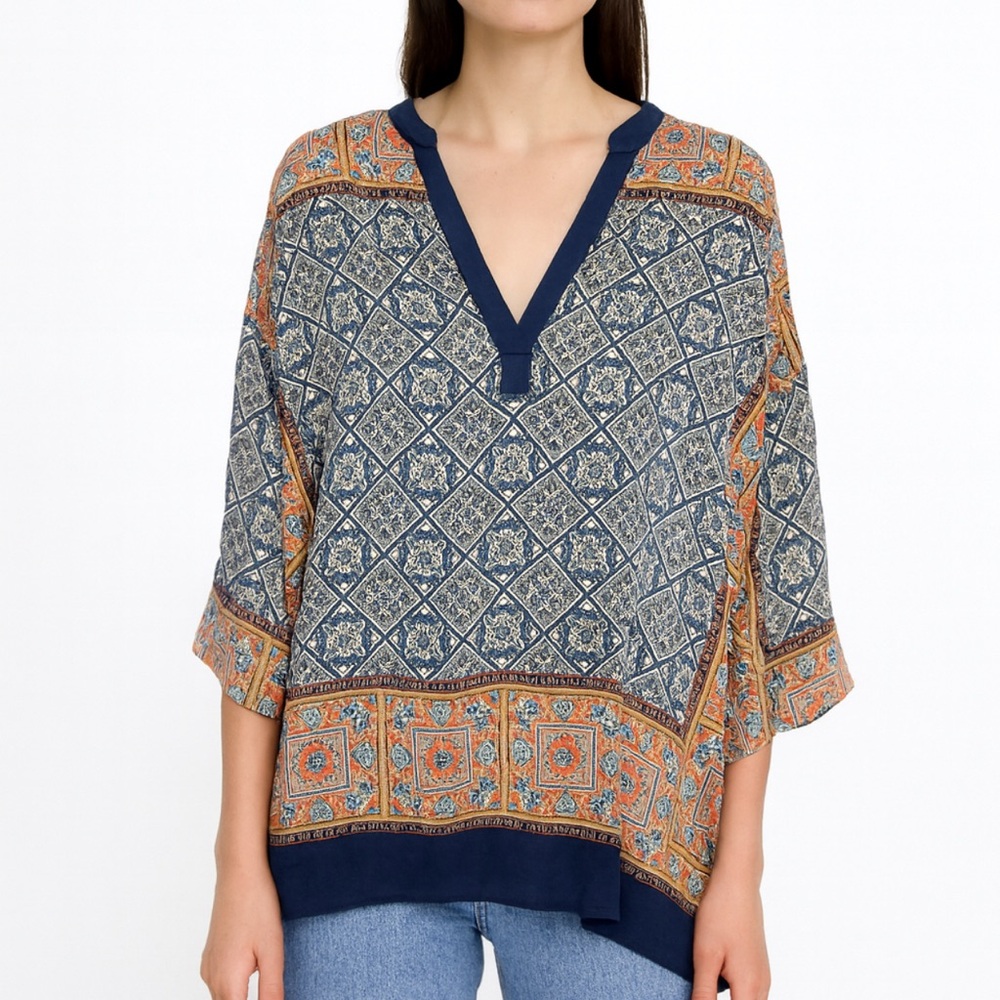 Zara Rare Moroccan Silky Style  Sleeve Kaftan Tunic Size L